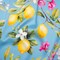 1 Yard Sky Blue Green Yellow Blossoming Lemon Tree Silk Charmeuse 53 inch Width